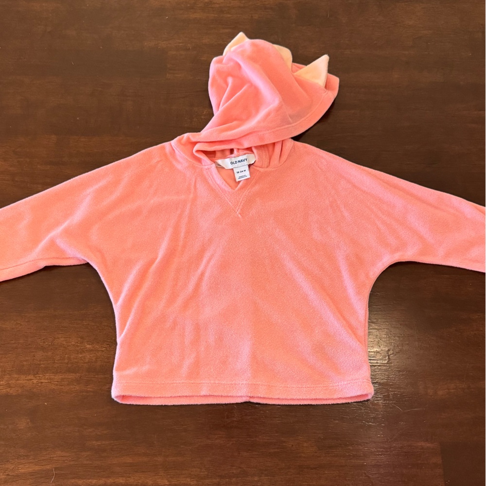 Old Navy Coral Kids Swim Coverup with Hood and Dinosaur Details